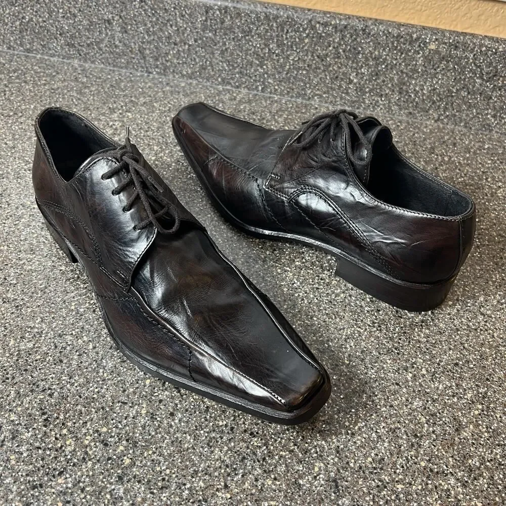 Aldo Brown Leather Dress Shoes Lace Up Tapered Square Toe Men's EU 41 US 8 Italy